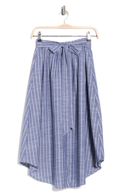 Stripe Curve Hem Linen Blend Midi Skirt
