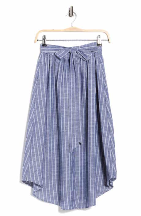 Renee C Stripe Curve Hem Linen Blend Midi Skirt
