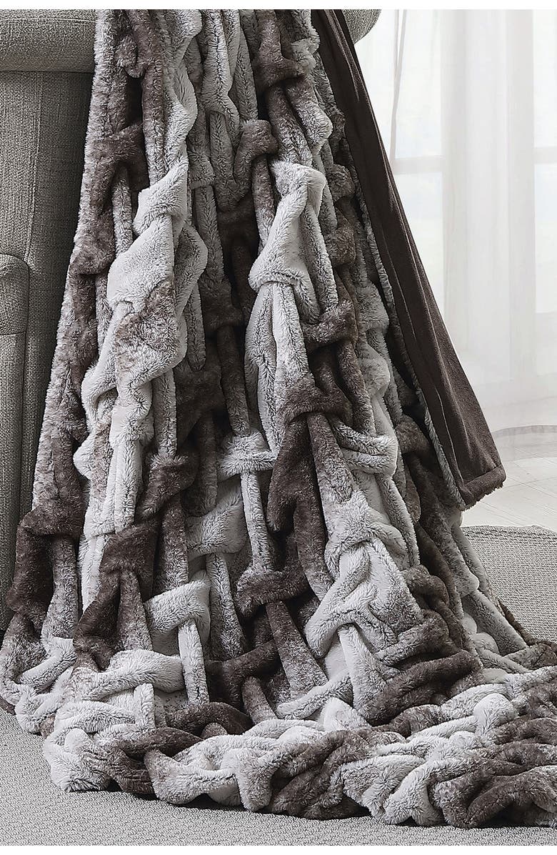 Modern Threads Faux Fur Braided Reversible Throw, Alternate, color, Braided Taupe
