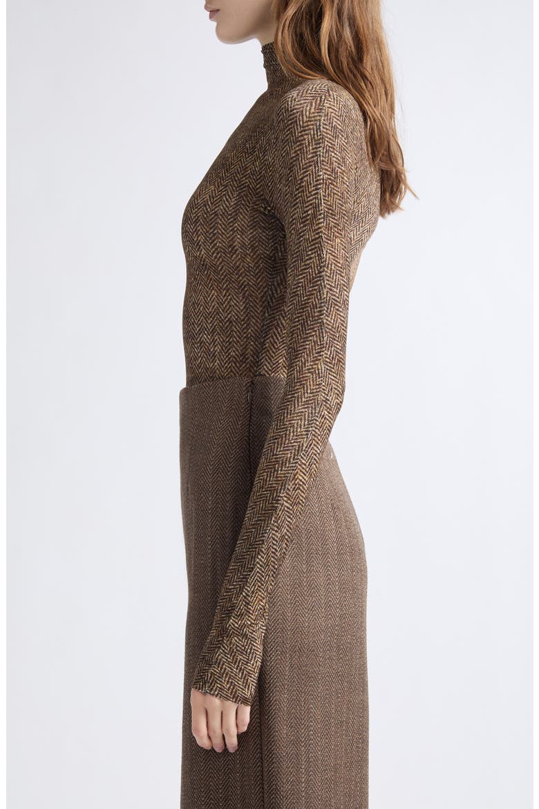 Printed Herringbone Bodysuit, Alternate, color, BROWN