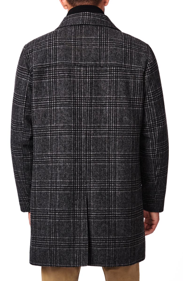 Bernardo Plaid Longline Coat with Ribbed Collar Bib, Alternate, color,