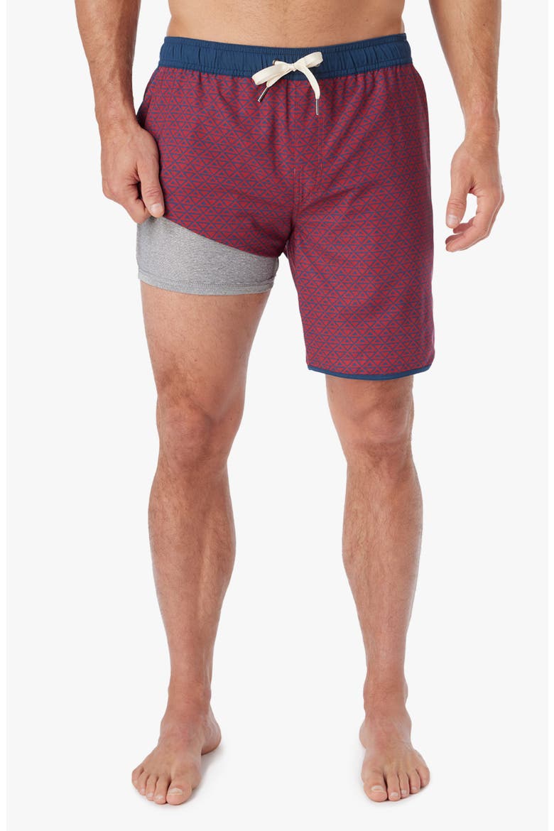 The Anchor Swim Trunks, Alternate, color, NAUTICAL RED WAVY GEO
