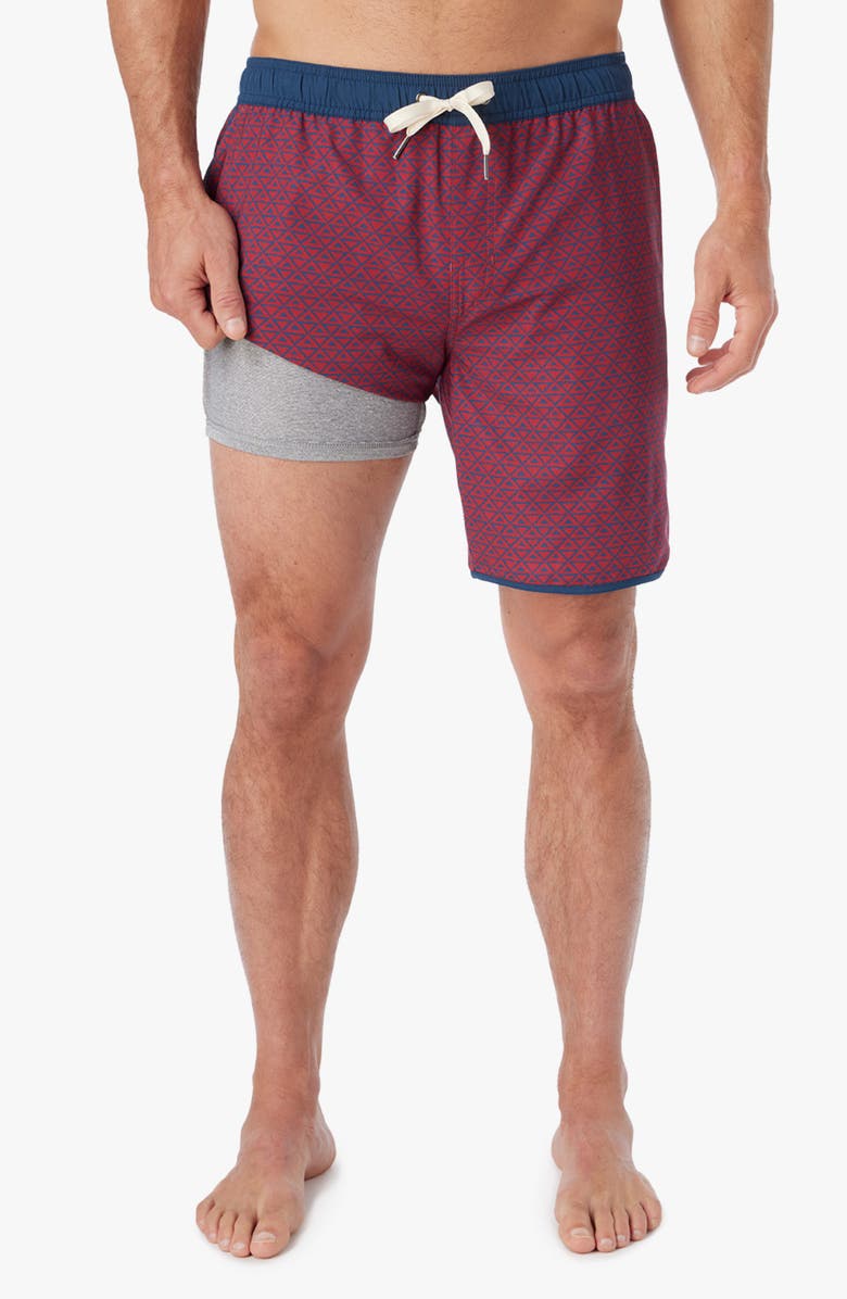 Fair Harbor The Anchor Swim Trunks, Alternate, color, Nautical Red Wavy Geo