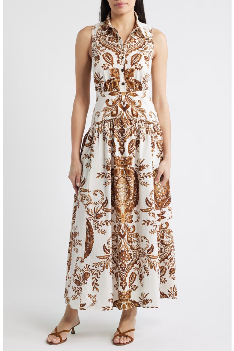 Print Sleeveless Maxi Shirtdress, Main, color, CREAM MULTI