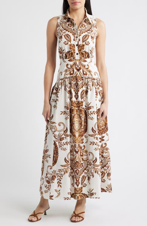 Print Sleeveless Maxi Shirtdress