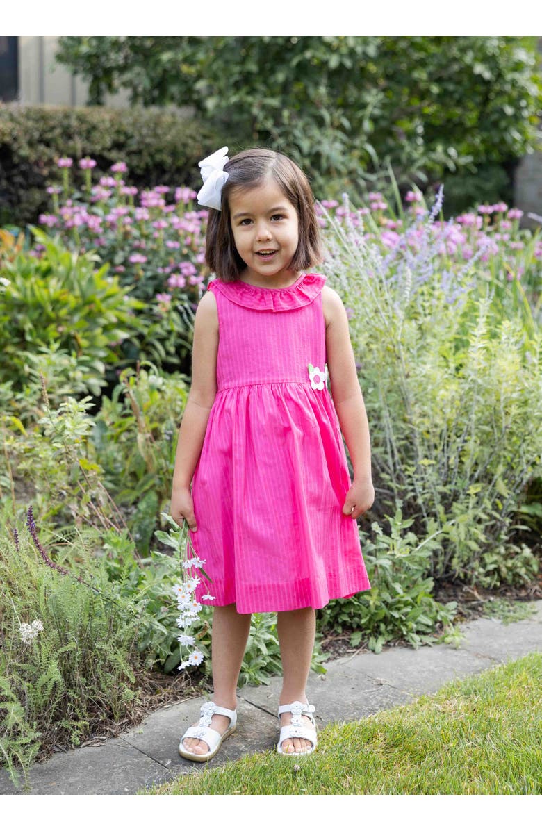 Florence Eiseman Shimmer Stripe Lawn Dress With Flowers, Alternate, color, Fuchsia