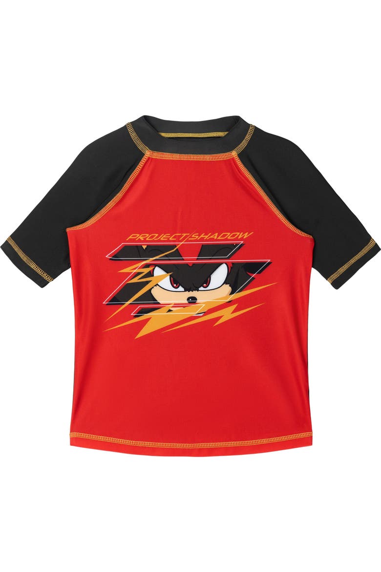 Sonic the Hedgehog 2-Piece Swimwear Rash Guard and Swim Trunks Set, Alternate, color, Shadow Red Black