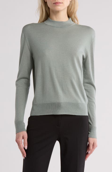 Mock Neck Wool Blend Pullover Sweater