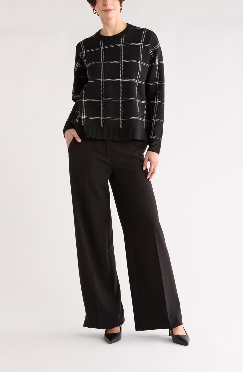 NORDSTROM RACK Patterned Crewneck Sweater, Main, color, Black- Ivory Window Grid