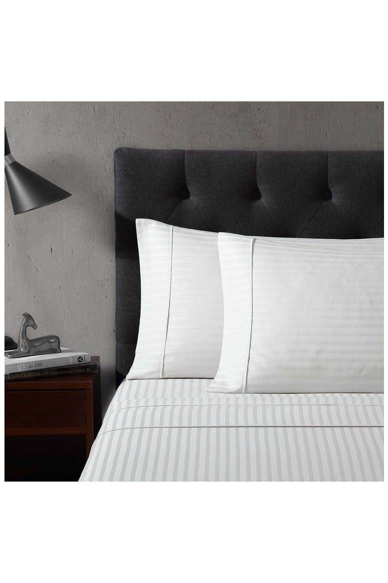Dobby Stripe Cotton Sheet Set, Alternate, color, LIGHT PASTEL GREY