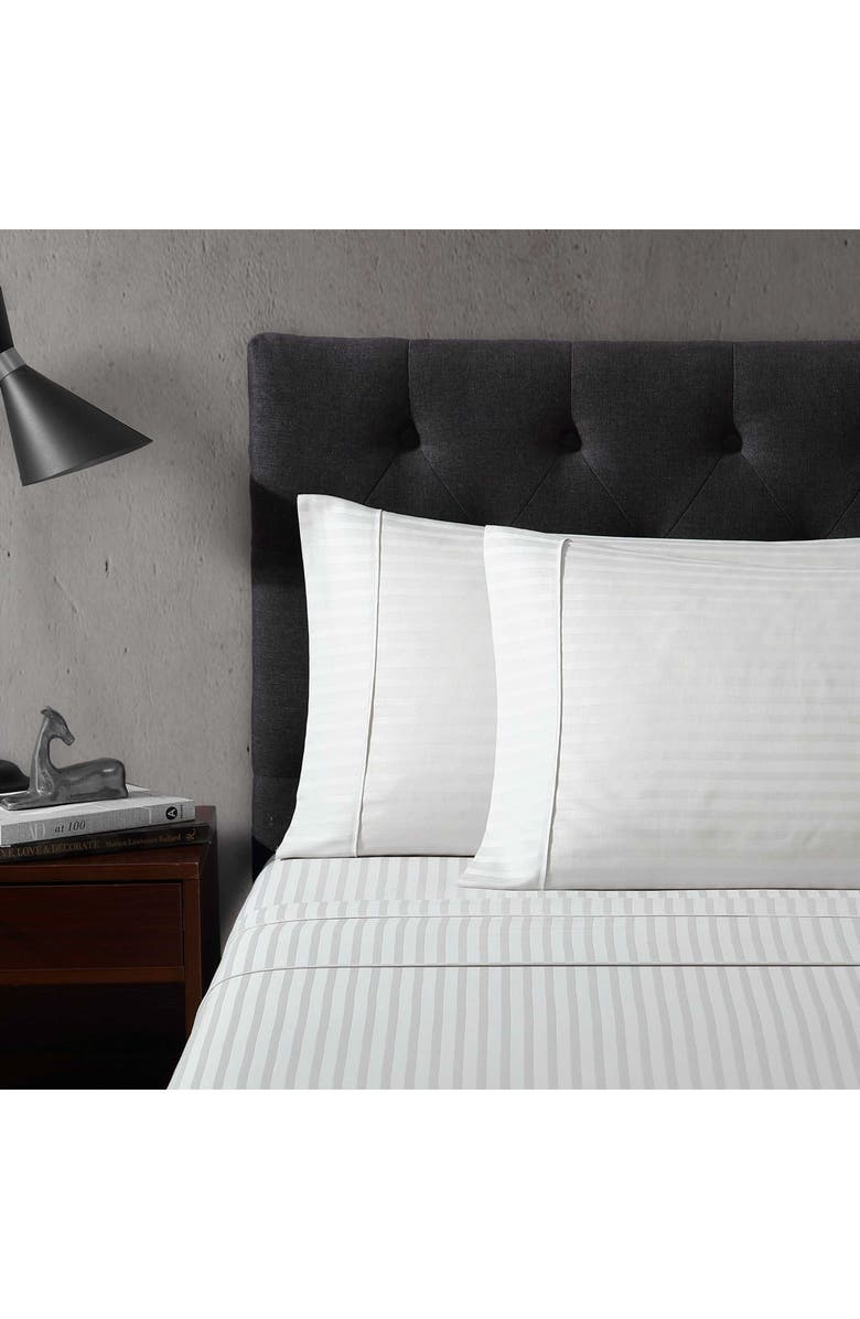 Vera Wang Dobby Stripe Cotton Sheet Set, Alternate, color, Light Pastel Grey
