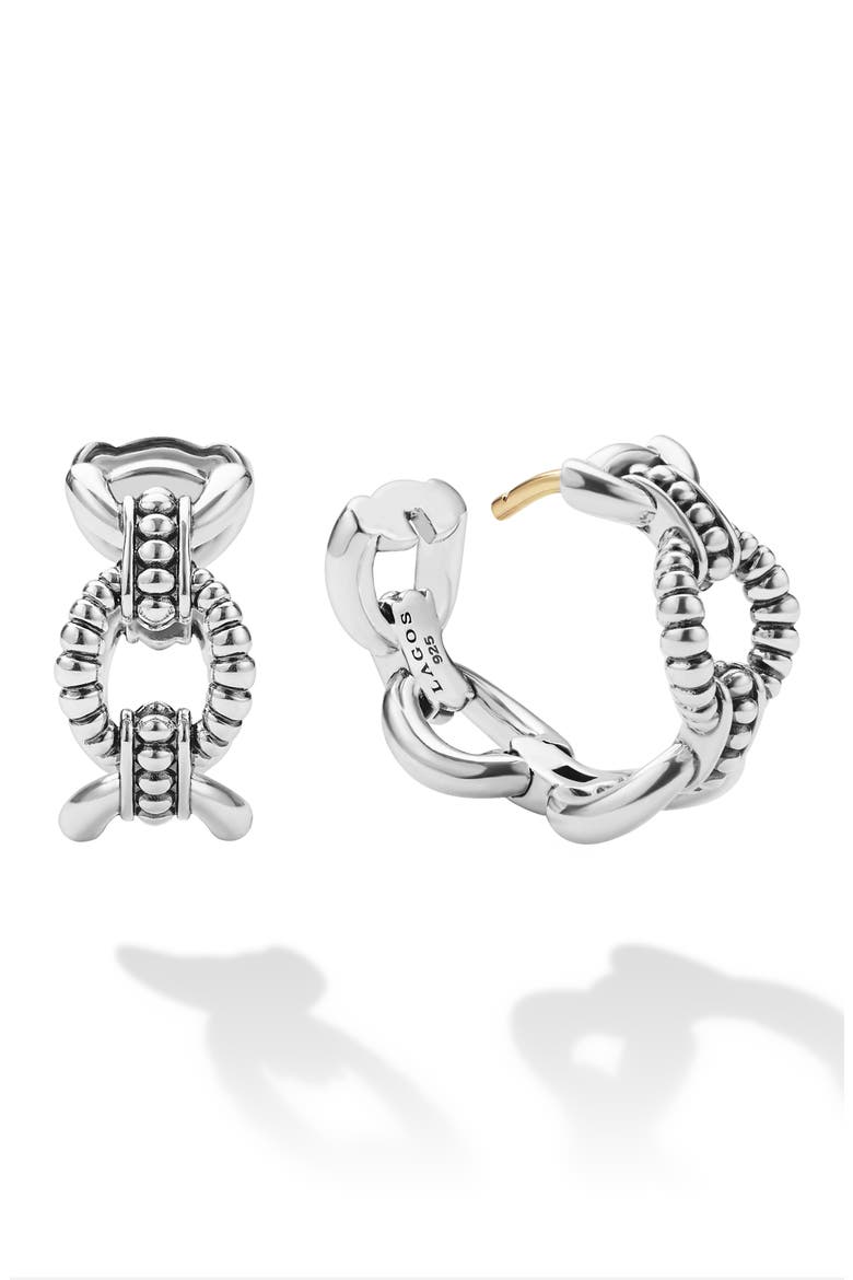 Sterling Silver Caviar Link Oval Hoop Earrings, Alternate, color, SILVER