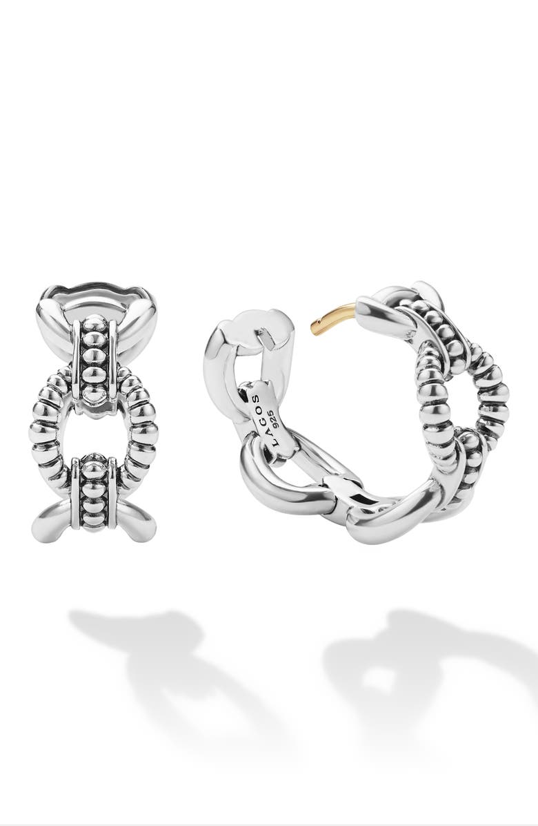 LAGOS Sterling Silver Caviar Link Oval Hoop Earrings, Alternate, color, Silver