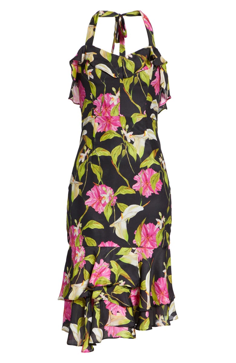 Milly Large Calla Lily Silk Halter Dress, Alternate, color, 