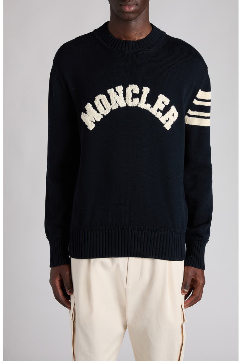 Logo Embellished Cotton Sweater, Main, color, OBSIDIAN BLUE