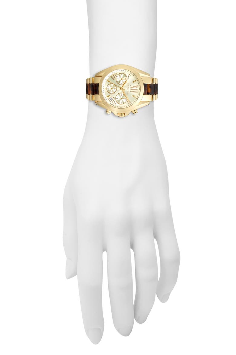 Michael Kors 'Bradshaw - Mini' Chronograph Resin Link Bracelet Watch, 36mm (Nordstrom Exclusive), Alternate, color, GOLD/ TORTOISE
