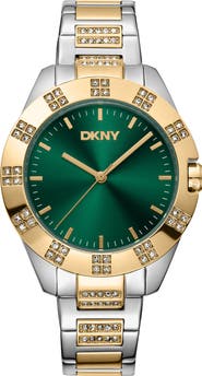 DKNY Three Hand Quartz Crystal Embellished Bracelet Watch, 36mm