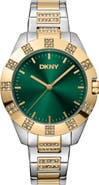DKNY Three Hand Quartz Crystal Embellished Bracelet Watch, 36mm