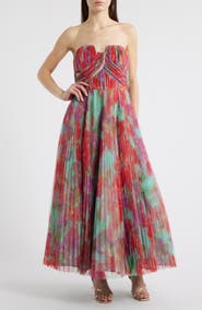 Hutch Pleated Strapless Mesh Gown