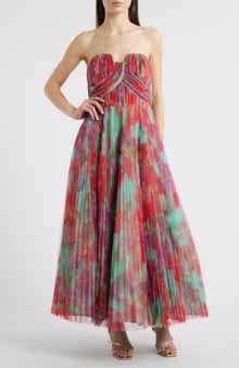 Hutch Pleated Strapless Mesh Gown