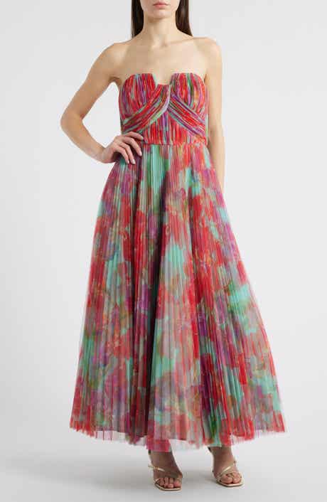 Hutch Pleated Strapless Mesh Gown