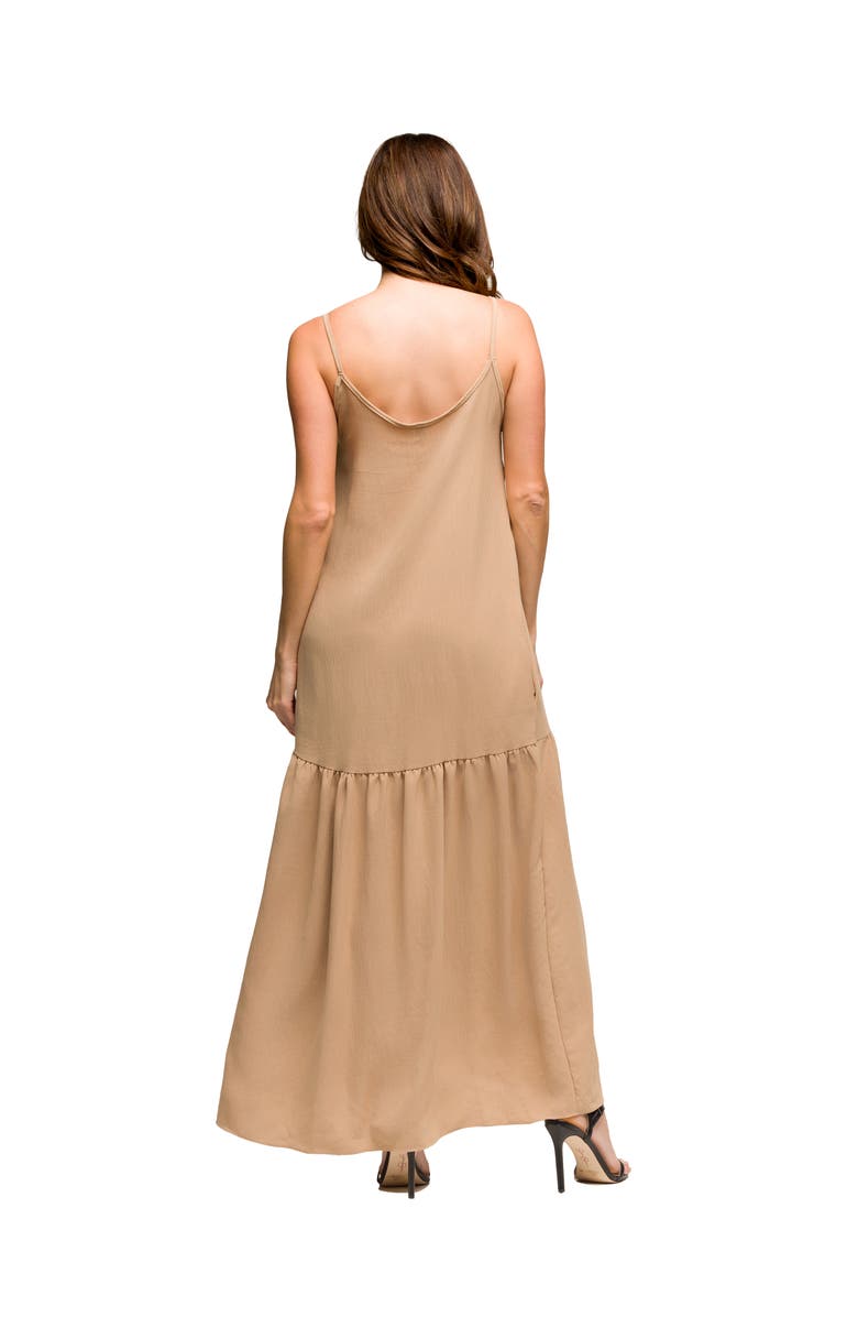 24seven Comfort Apparel Maternity Lightweight Spaghetti Strap Pocket Maxi Dress, Alternate, color, Nude