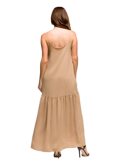 24seven Comfort Apparel Maternity Lightweight Spaghetti Strap Pocket Maxi Dress