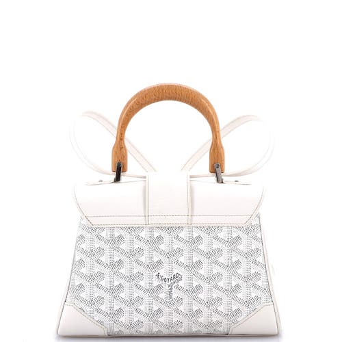 Pre-owned Goyard Goyard Saigon Top Handle Bag Coated Canvas With Leather Mini In White