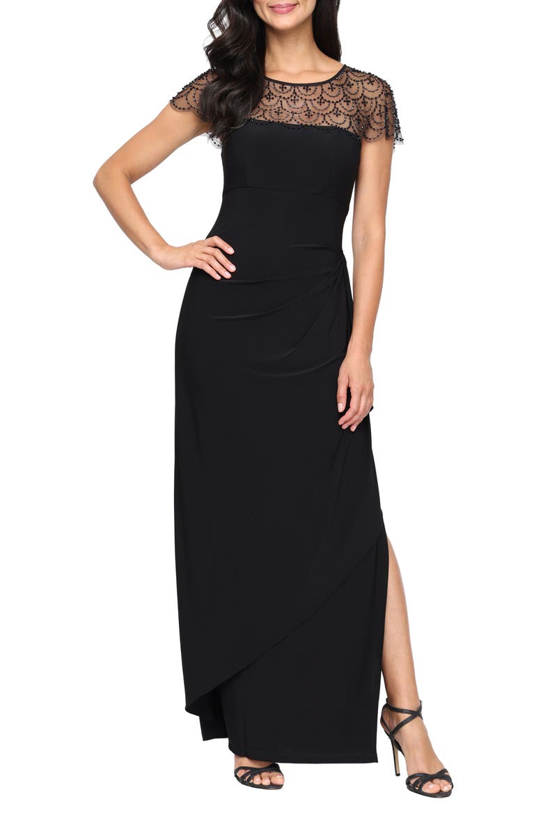 Embellished Jersey Evening Gown, Main, color, BLACK