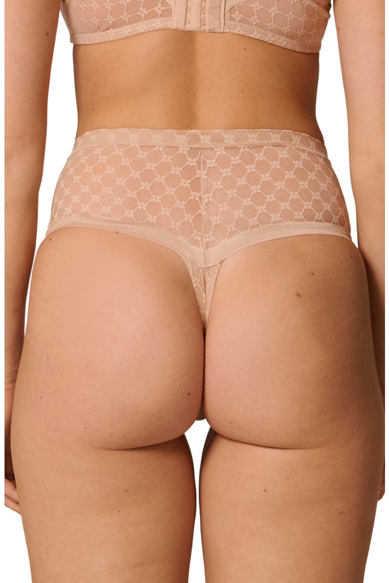 Plume Embroidered High Waist Shaping Thong, Alternate, color, PEAU ROSE