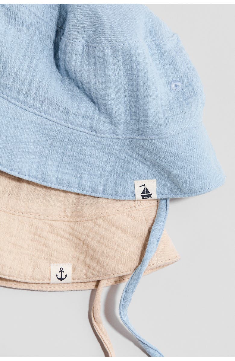 H&M 2-pack Cotton Muslin Sun Hats, Alternate, color, Light Blue/Light Beige