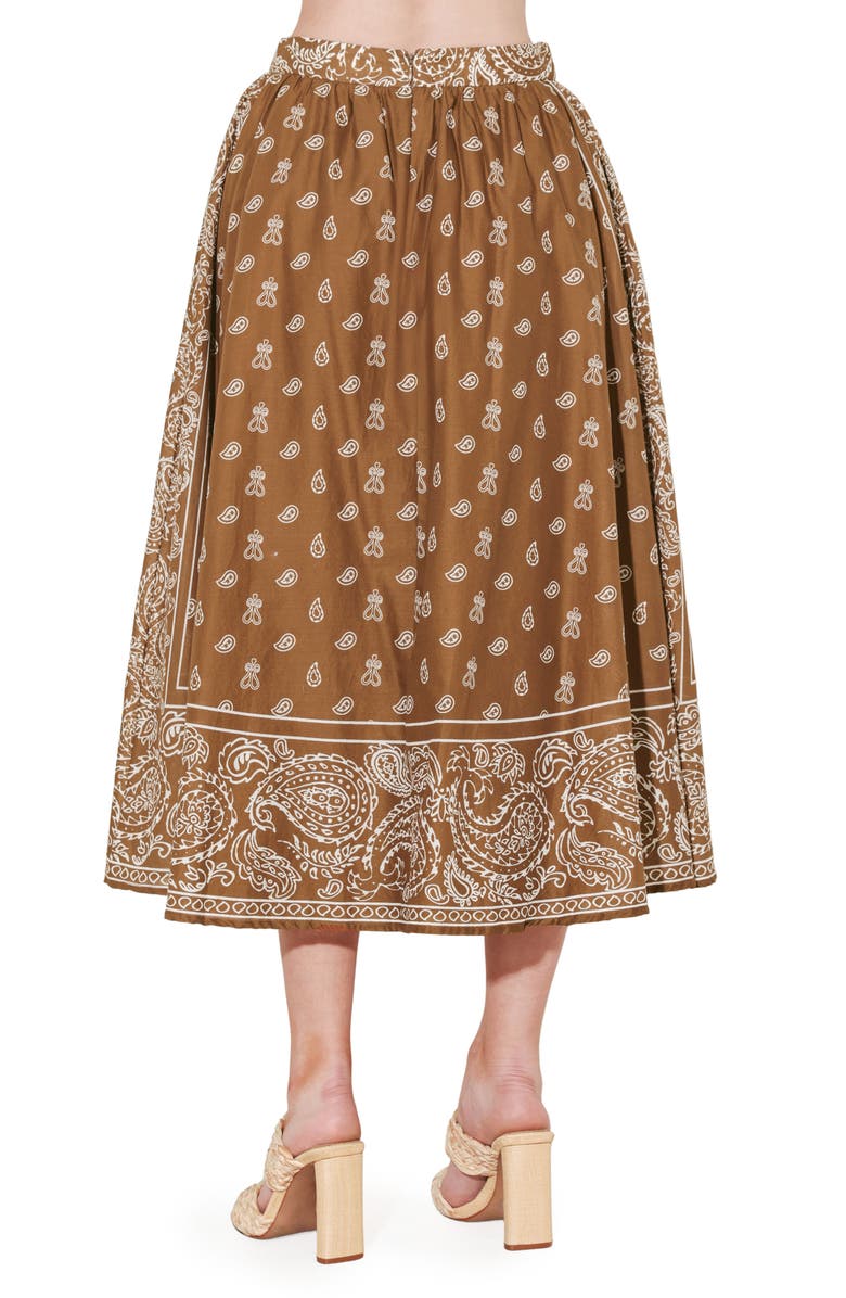 FREEMARKET Bandana Print Cotton Midi Skirt, Alternate, color, Brown/ White