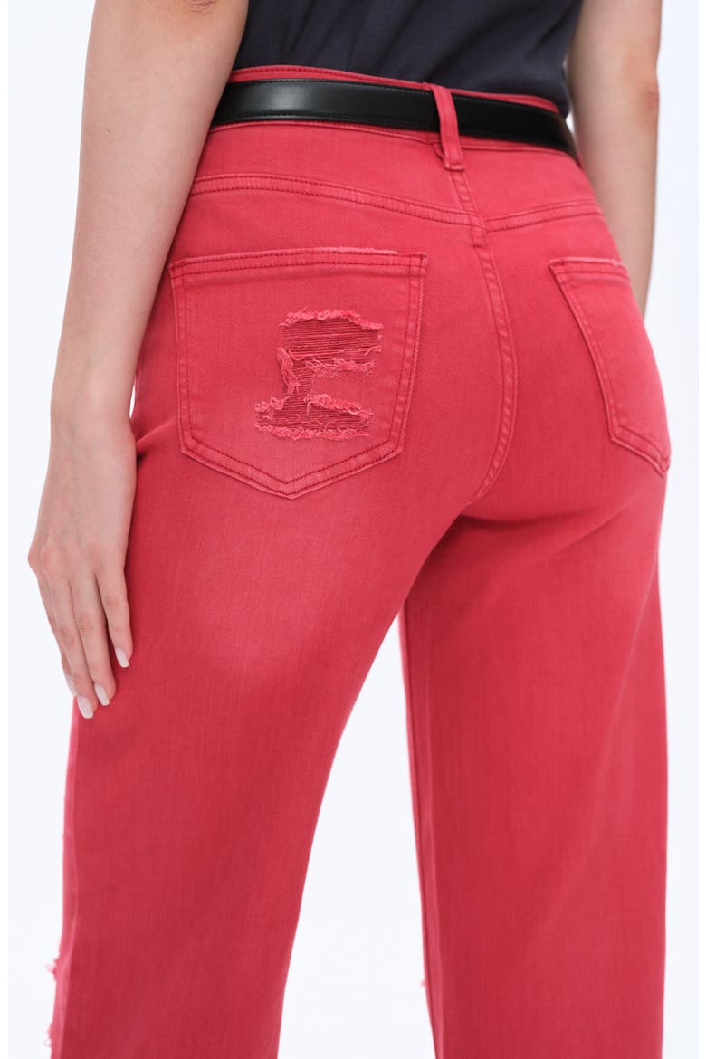 Ally High Waist Distressed Straight Leg Jeans, Alternate, color, RED