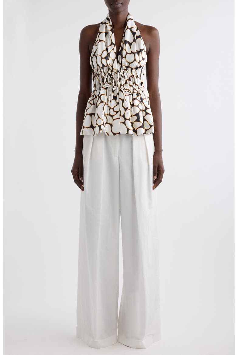 Ceana Print Ruched Silk Halter Top, Alternate, color, OFF WHITE