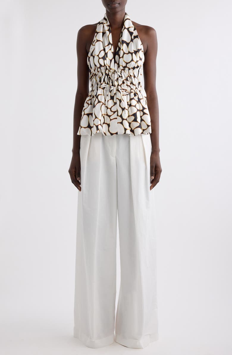 Dries Van Noten Ceana Print Ruched Silk Halter Top, Alternate, color, Off White