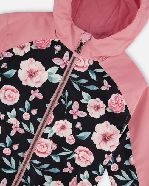DEUX PAR DEUX DEUX PAR DEUX BABY GIRL'S 3-IN-1 MID-SEASON OUTERWEAR SET WITH PRINTED JACKET PINK, BLACK, AND FLOWE