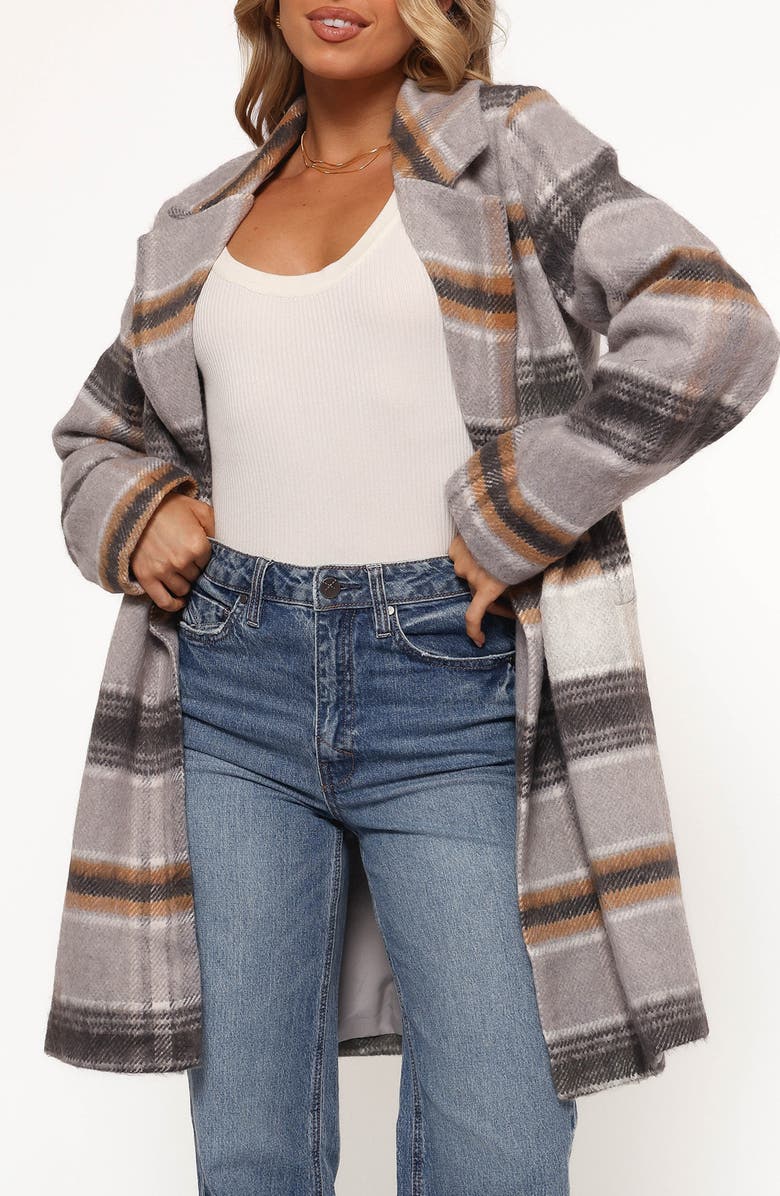 Petal & Pup Zella Plaid Double Breasted Coat, Main, color, Grey Multi