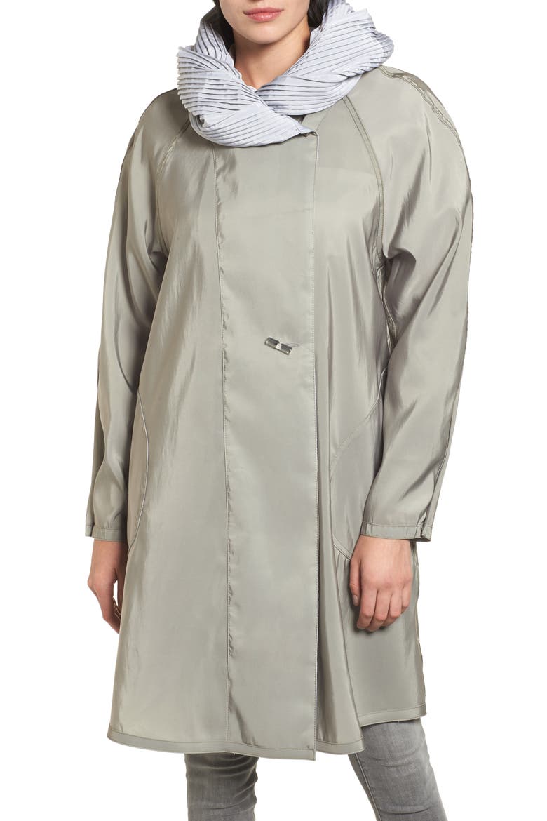 Reversible Pleat Hood Packable Travel Coat, Alternate, color, DOVE