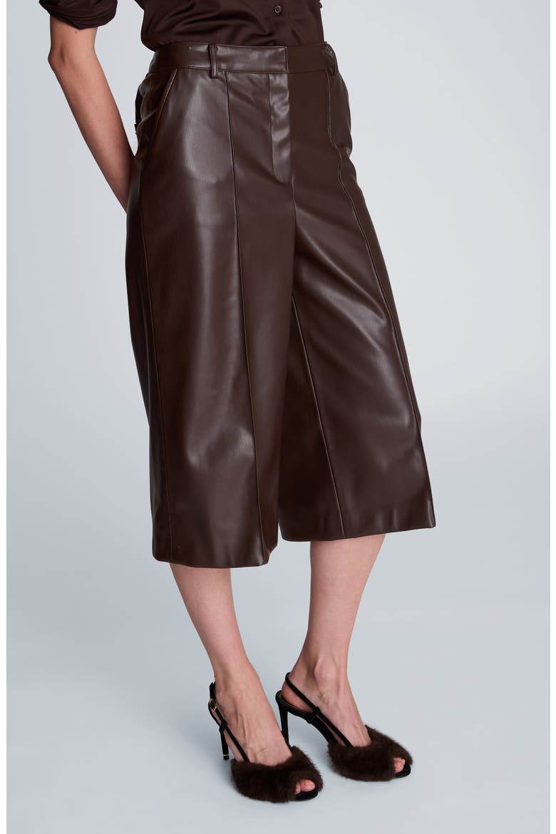 High Waist Pintuck Faux Leather Long Shorts, Alternate, color, MEDIUM BARK