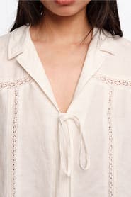 Bimba y Lola Linen-Blend Lace Trim Shirt