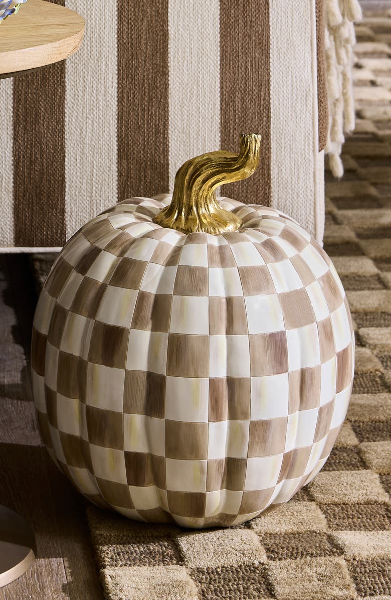 MACKENZIE CHILDS Mocha Check Large Pumpkin, Alternate, color, Mocha