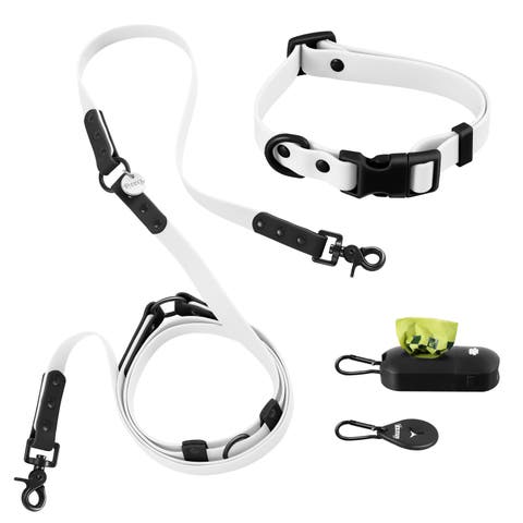 Luna Adjustable 6-in-1 Waterproof Hands-Free Leash and Collar with LED Flashlight, Bag Dispenser, and Poop Bag Holder