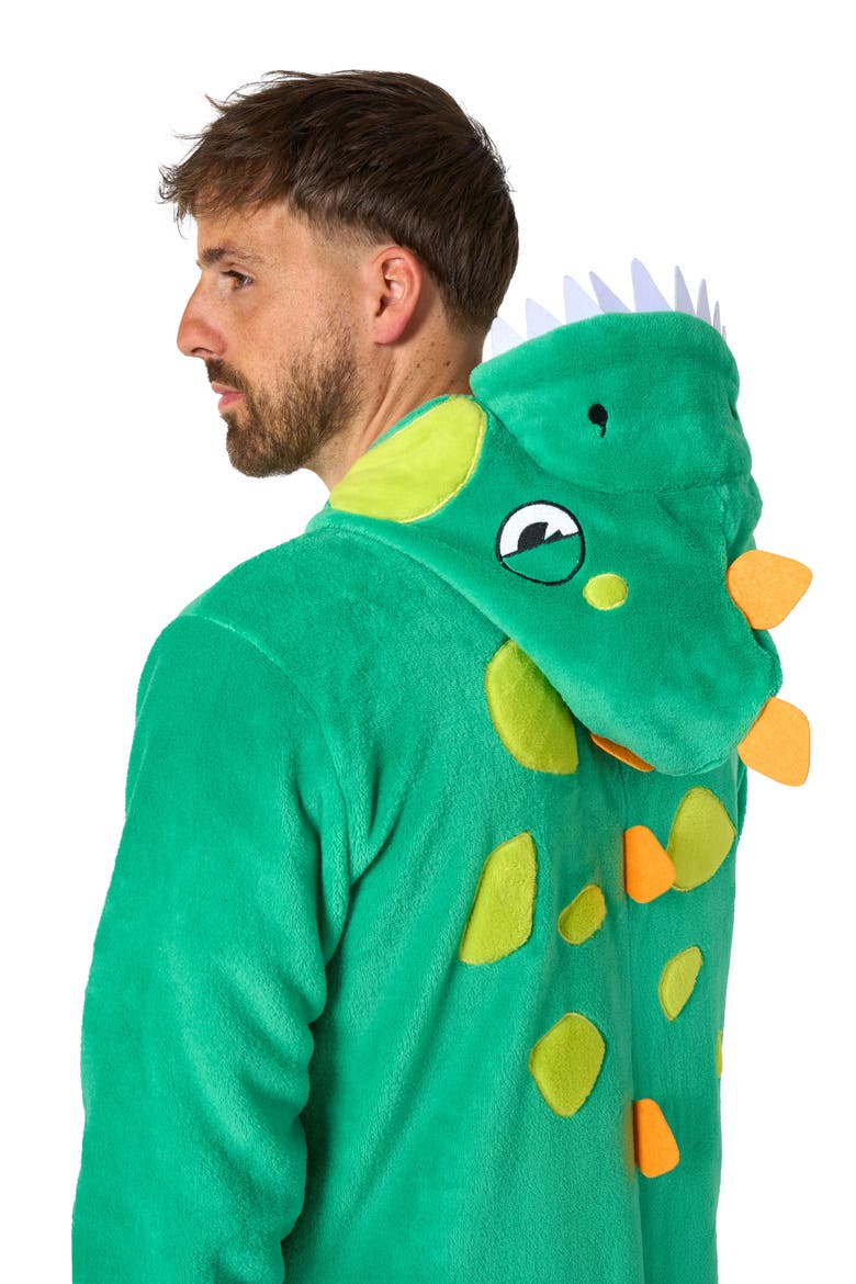 Dinosaur Hooded Fleece Costume Jumpsuit, Alternate, color, GREEN