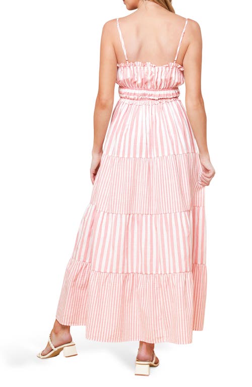 Shop Flying Tomato Stripe Tiered Cotton Blend Maxi Sundress In White/pink