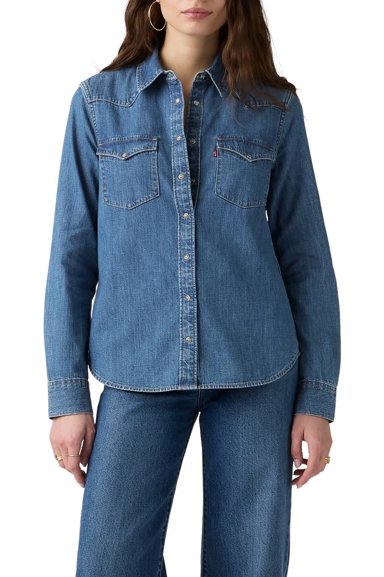 Heritage Western Denim Snap Shirt, Main, color, ALL DAY LONG WESTERN