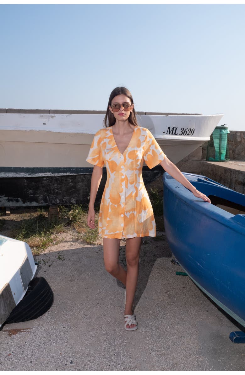 Untitled in Motion Shinoa Short-Sleeve Printed Mini Dress, Alternate, color, Facula Saffron