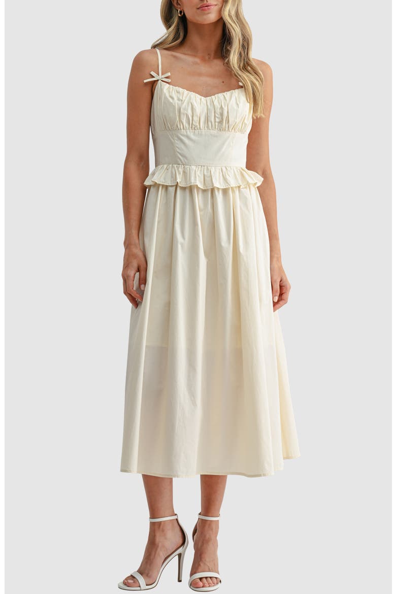 Ruffle Waist Cotton Midi Dress, Main, color, IVORY