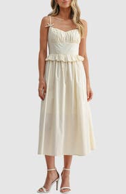 All in Favor Ruffle Waist Cotton Midi Dress