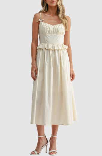 Ruffle Waist Cotton Midi Dress
