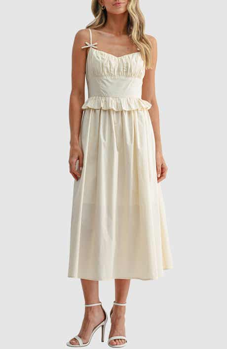 Ruffle Waist Cotton Midi Dress